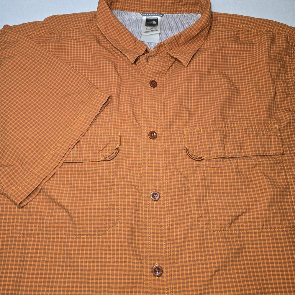 The‎ North Face Hiking Camp Shirt Men's L Orange Plaid Button Up Outdoor EUC